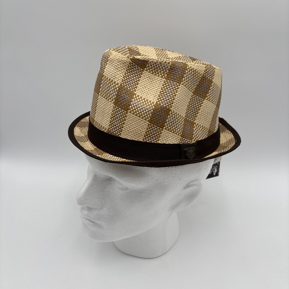 Vintage Peter Grimm Plaid Checkered Natural Lawn O/S Fedora Hat 90s Y2K RARE NWT